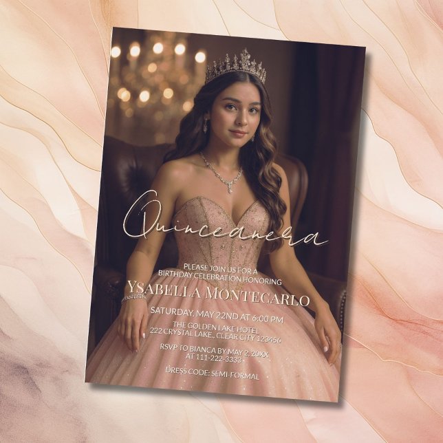 Elegante Invitación de Quinceañera Rosa o Dorado R (Subido por el creador)