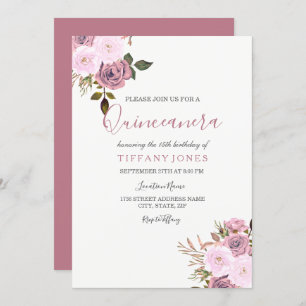Elegante Invitación de Quinceañera Rosa y Rosa de 