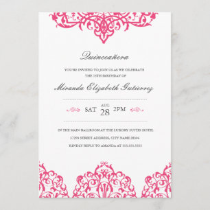 Elegante invitación de quinceañera rosada