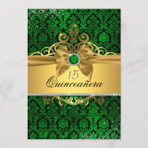 Elegante Invitación de Quinceanera verde de oro