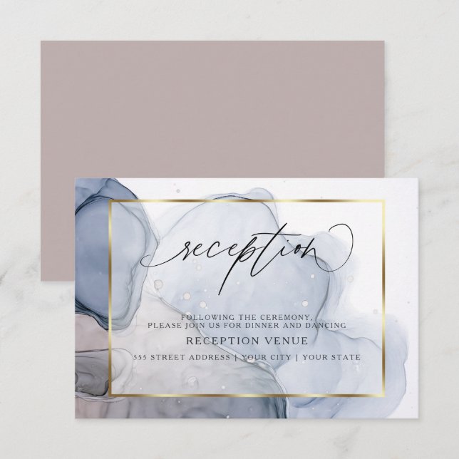 Elegante Invitación de Recepción Azul Polvoriento  (Anverso / Reverso)