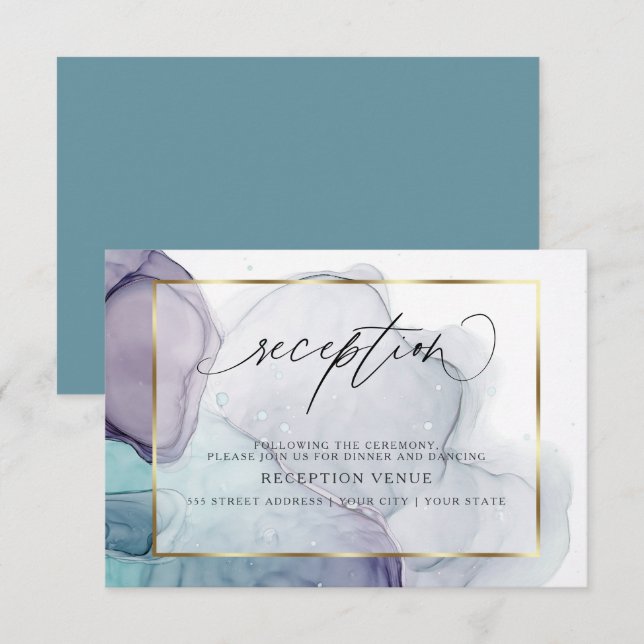 Elegante Invitación de Recepción de Ciruela Purpúr (Anverso / Reverso)