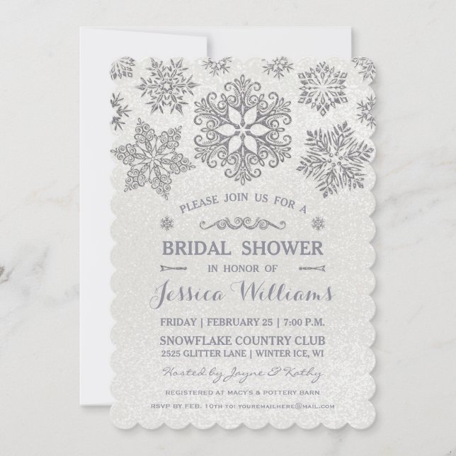 Elegante Invitación de Regadera Nupcial de Copo de (Anverso)