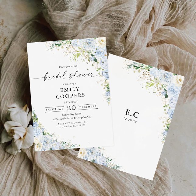 Elegante Invitación de Regadera Nupcial Floral Azu (Subido por el creador)
