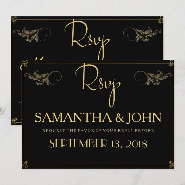Elegante Invitación de Rsvp Black Gold Classic