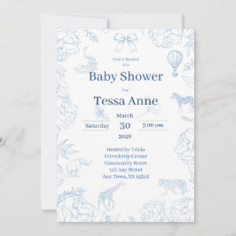 Elegante Invitación de Safari en Azul para Baby Sh