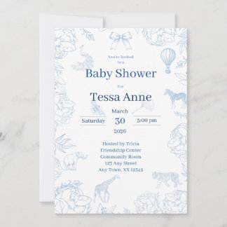 Elegante Invitación de Safari en Azul para Baby Sh