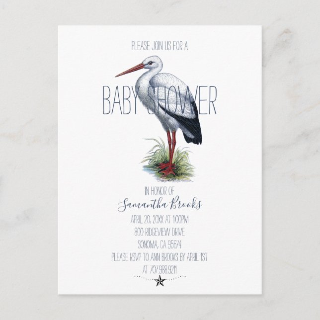 Elegante Invitación de Stork Baby Shower (Anverso)
