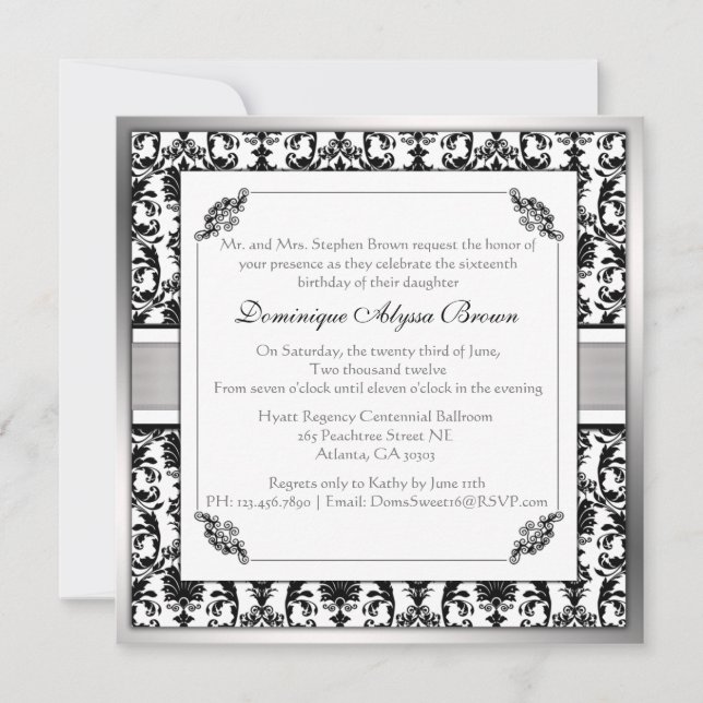 Elegante Invitación de Swirl Damask [Silver] (Anverso)
