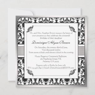 Elegante Invitación de Swirl Damask [Silver]