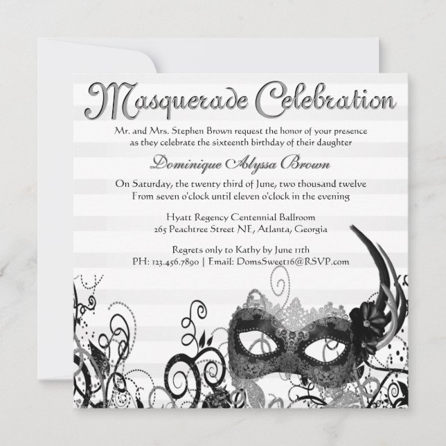 Elegante Invitación de Swirl Masquerade [Negro] (Anverso)