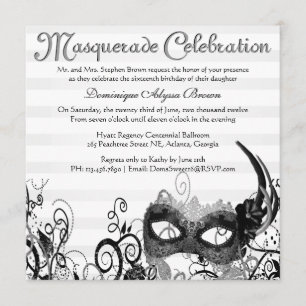 Elegante Invitación de Swirl Masquerade [Negro]