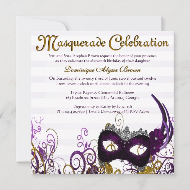 Elegante Invitación de Swirl Masquerade [Púrpura] (Anverso)
