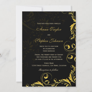 Elegante Invitación de Swirls Floral Gold
