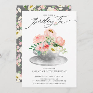 Elegante invitación de té de cumpleaños con flores