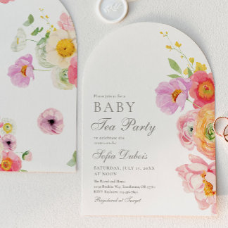 Elegante invitación de té para baby shower floral