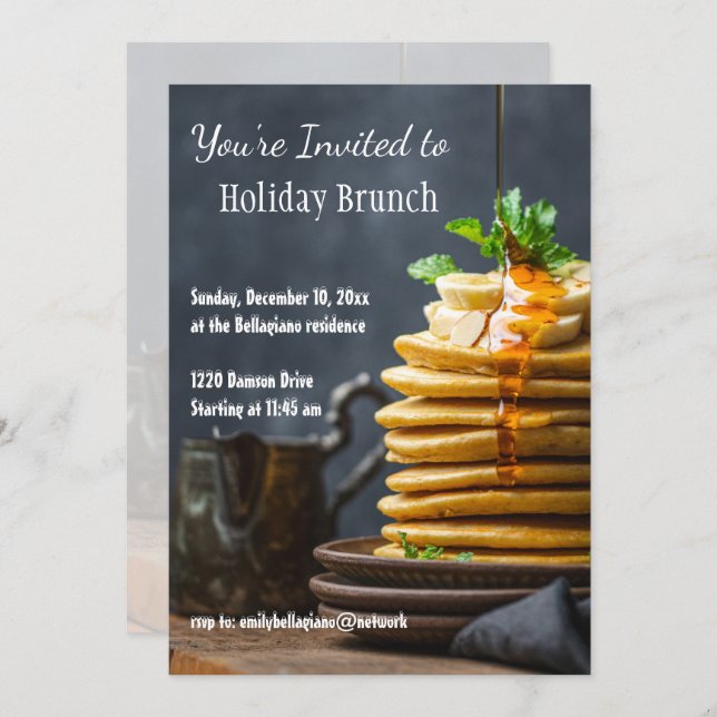 Elegante Invitación de tortitas de brunch de vacac (Anverso / Reverso)