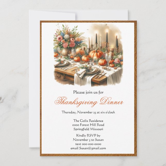 Elegante invitación de vacaciones para la cena de  (Anverso)