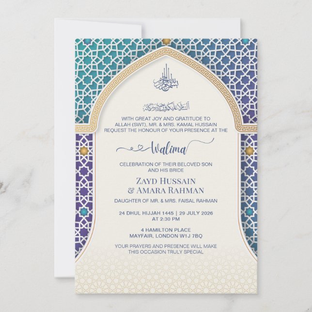 Elegante Invitación de Walima – Turquesa y Turques (Anverso)