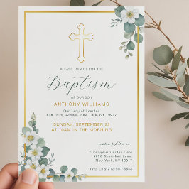 Elegante Invitación del Bautismo de la Cruz de Oro