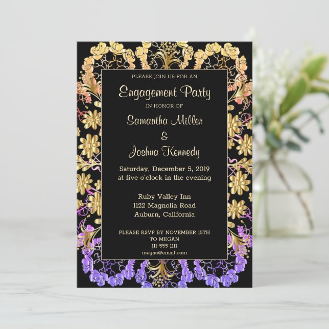 Elegante invitación del Partido de Compromiso de M (Anverso de pie)