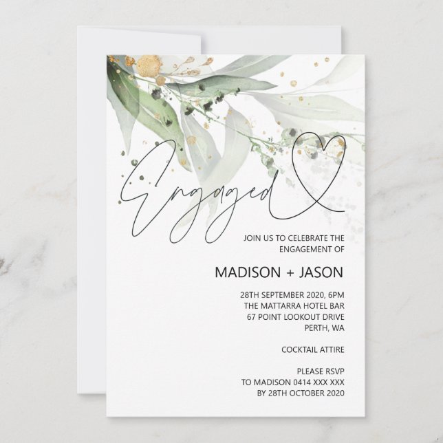 Elegante Invitación del partido de compromiso Euca (Anverso)