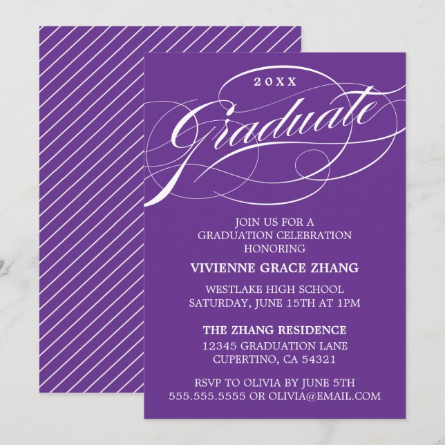 ELEGANTE INVITACIÓN DEL PARTIDO DE GRADUADO SCRIPT (Anverso / Reverso)