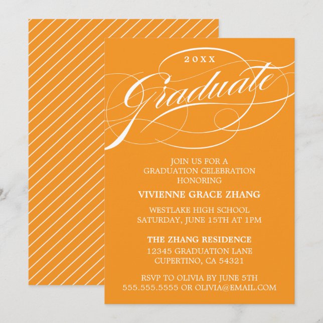 ELEGANTE INVITACIÓN DEL PARTIDO DE GRADUADO SCRIPT (Anverso / Reverso)