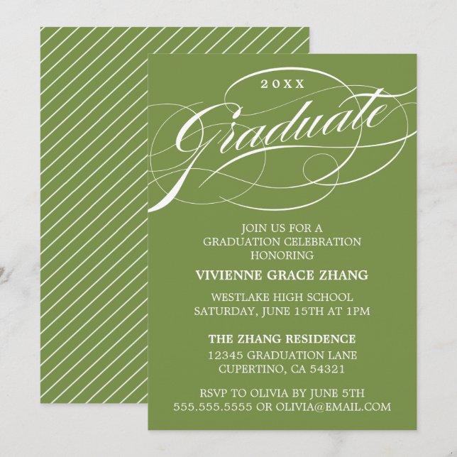 ELEGANTE INVITACIÓN DEL PARTIDO DE GRADUADO SCRIPT (Anverso / Reverso)