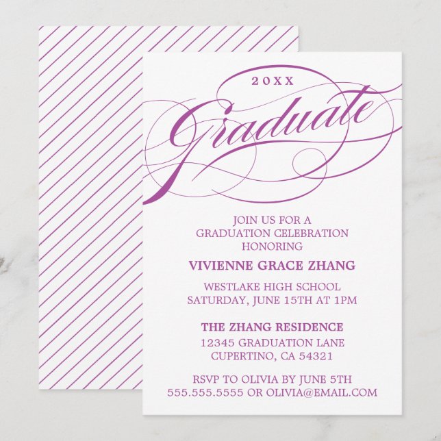 ELEGANTE INVITACIÓN DEL PARTIDO DE GRADUADO SCRIPT (Anverso / Reverso)
