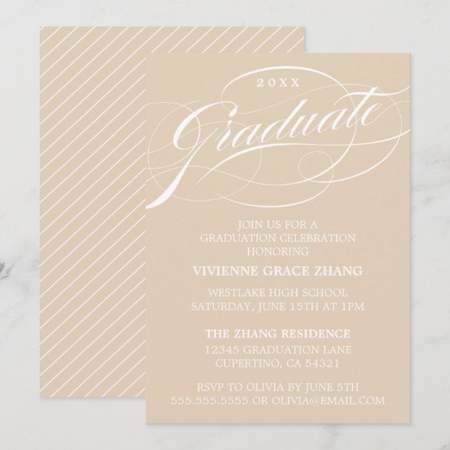 ELEGANTE INVITACIÓN DEL PARTIDO DE GRADUADO SCRIPT (Anverso / Reverso)
