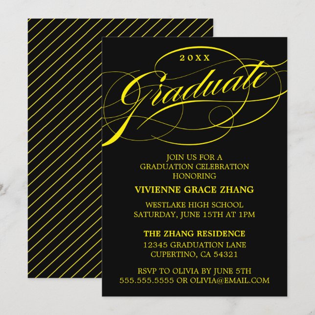 ELEGANTE INVITACIÓN DEL PARTIDO DE GRADUADO SCRIPT (Anverso / Reverso)