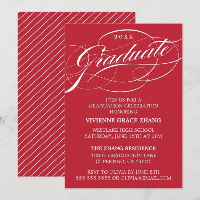 ELEGANTE INVITACIÓN DEL PARTIDO DE GRADUADO SCRIPT (Anverso / Reverso)