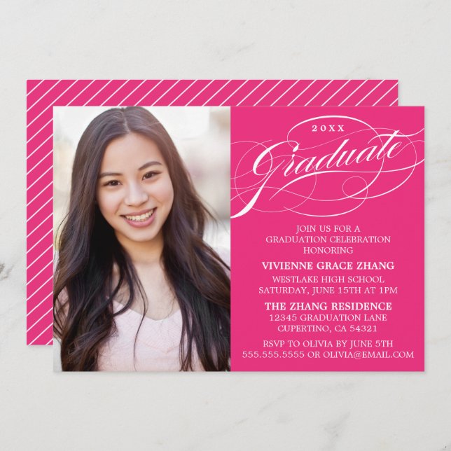 ELEGANTE INVITACIÓN DEL PARTIDO DE GRADUADO SCRIPT (Anverso / Reverso)