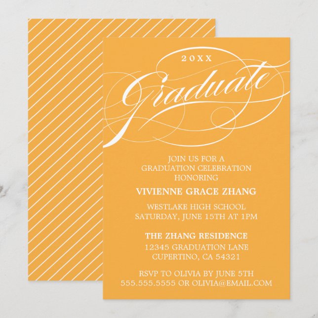 ELEGANTE INVITACIÓN DEL PARTIDO DE GRADUADO SCRIPT (Anverso / Reverso)