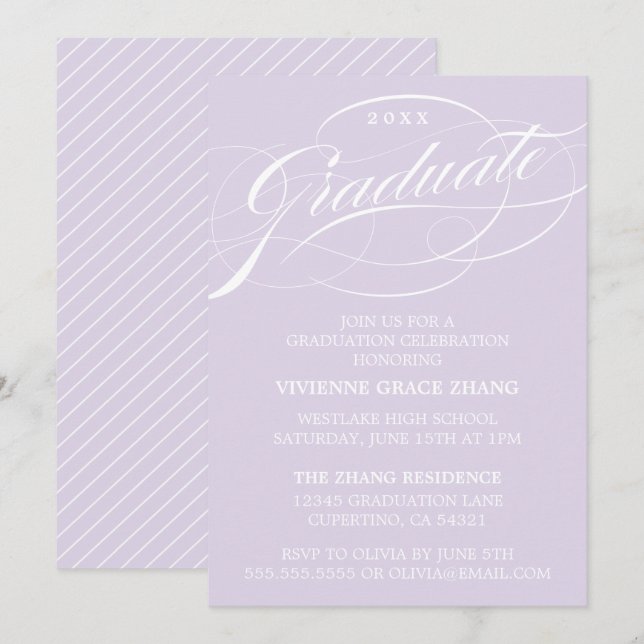 ELEGANTE INVITACIÓN DEL PARTIDO DE GRADUADO SCRIPT (Anverso / Reverso)