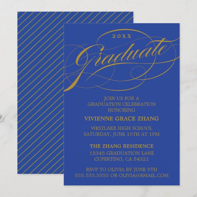 ELEGANTE INVITACIÓN DEL PARTIDO DE GRADUADO SCRIPT (Anverso / Reverso)