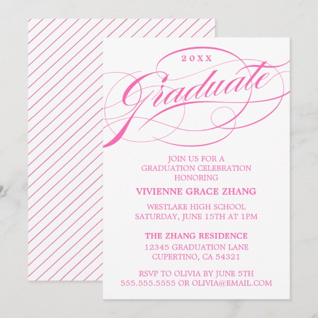 ELEGANTE INVITACIÓN DEL PARTIDO DE GRADUADO SCRIPT (Anverso / Reverso)