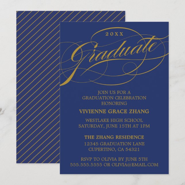 ELEGANTE INVITACIÓN DEL PARTIDO DE GRADUADO SCRIPT (Anverso / Reverso)