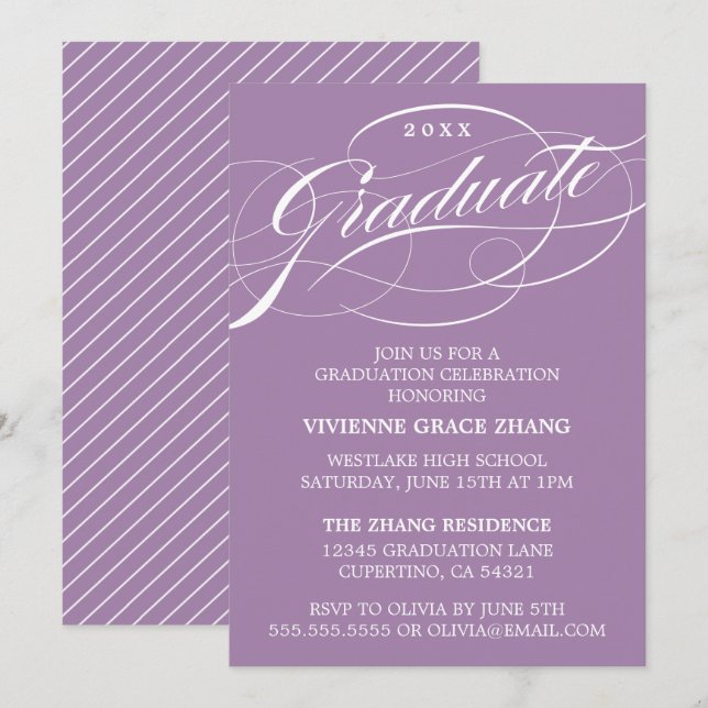 ELEGANTE INVITACIÓN DEL PARTIDO DE GRADUADO SCRIPT (Anverso / Reverso)
