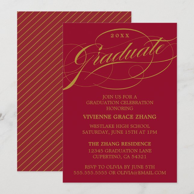 ELEGANTE INVITACIÓN DEL PARTIDO DE GRADUADO SCRIPT (Anverso / Reverso)