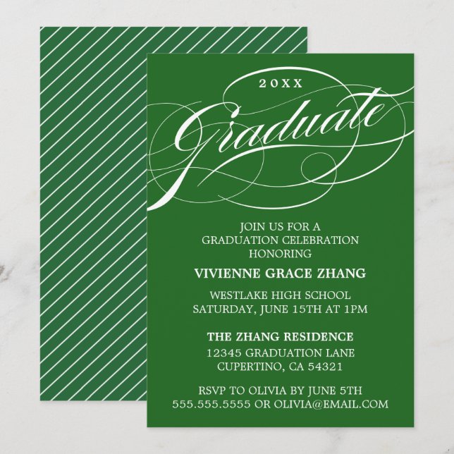 ELEGANTE INVITACIÓN DEL PARTIDO DE GRADUADO SCRIPT (Anverso / Reverso)