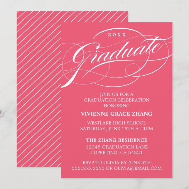 ELEGANTE INVITACIÓN DEL PARTIDO DE GRADUADO SCRIPT (Anverso / Reverso)