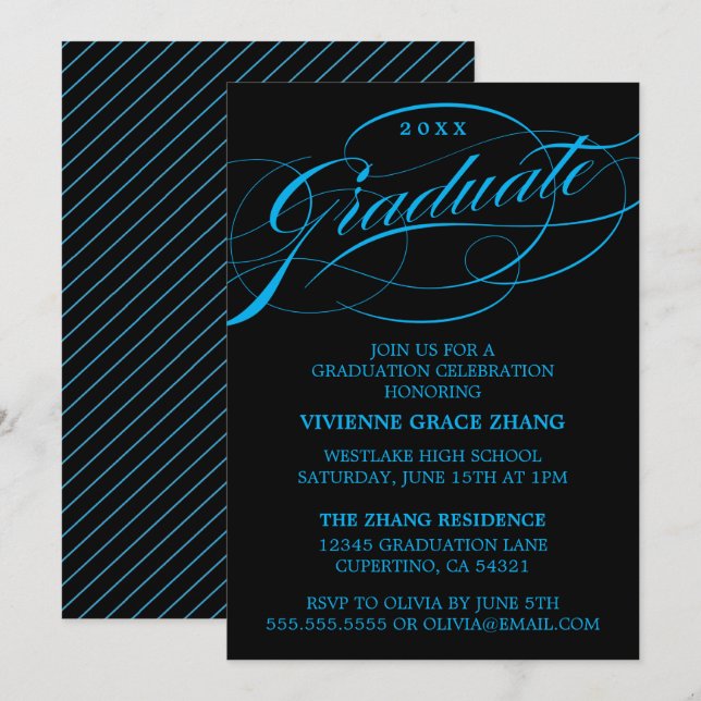 ELEGANTE INVITACIÓN DEL PARTIDO DE GRADUADO SCRIPT (Anverso / Reverso)