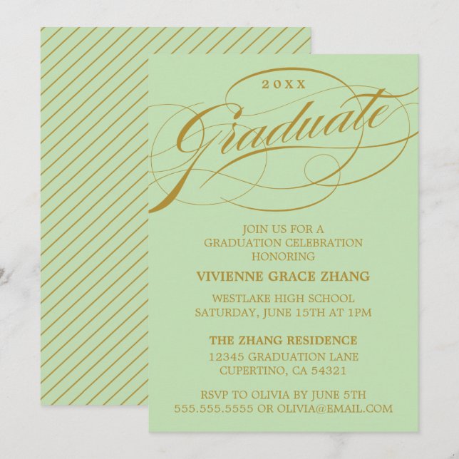ELEGANTE INVITACIÓN DEL PARTIDO DE GRADUADO SCRIPT (Anverso / Reverso)