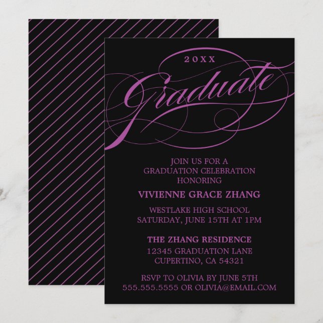 ELEGANTE INVITACIÓN DEL PARTIDO DE GRADUADO SCRIPT (Anverso / Reverso)