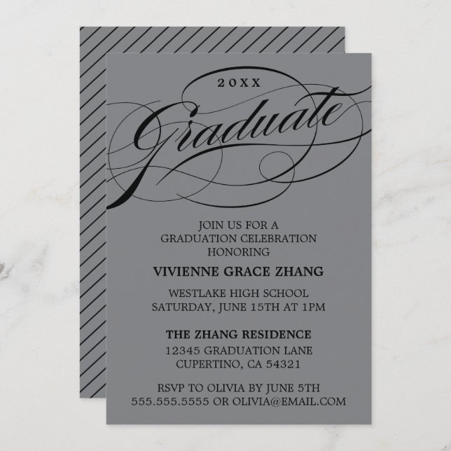 ELEGANTE INVITACIÓN DEL PARTIDO DE GRADUADO SCRIPT (Anverso / Reverso)