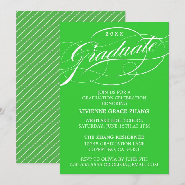 ELEGANTE INVITACIÓN DEL PARTIDO DE GRADUADO SCRIPT (Anverso / Reverso)