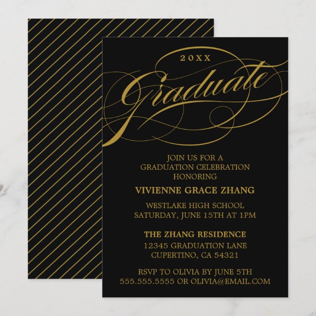 ELEGANTE INVITACIÓN DEL PARTIDO DE GRADUADO SCRIPT (Anverso / Reverso)