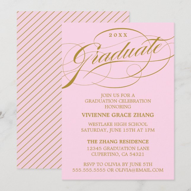 ELEGANTE INVITACIÓN DEL PARTIDO DE GRADUADO SCRIPT (Anverso / Reverso)